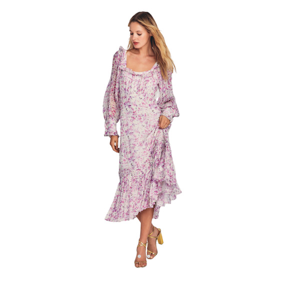 LoveShackFancy Julio Silk Midi Dress Magenta Starlight Color Size XS - Picture 1 of 11